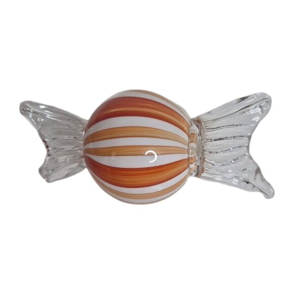 Handcrafted Glass Red And Orange Swirl Candy Sculpture 6.50"x 2.50" - Picture 1 of 8
